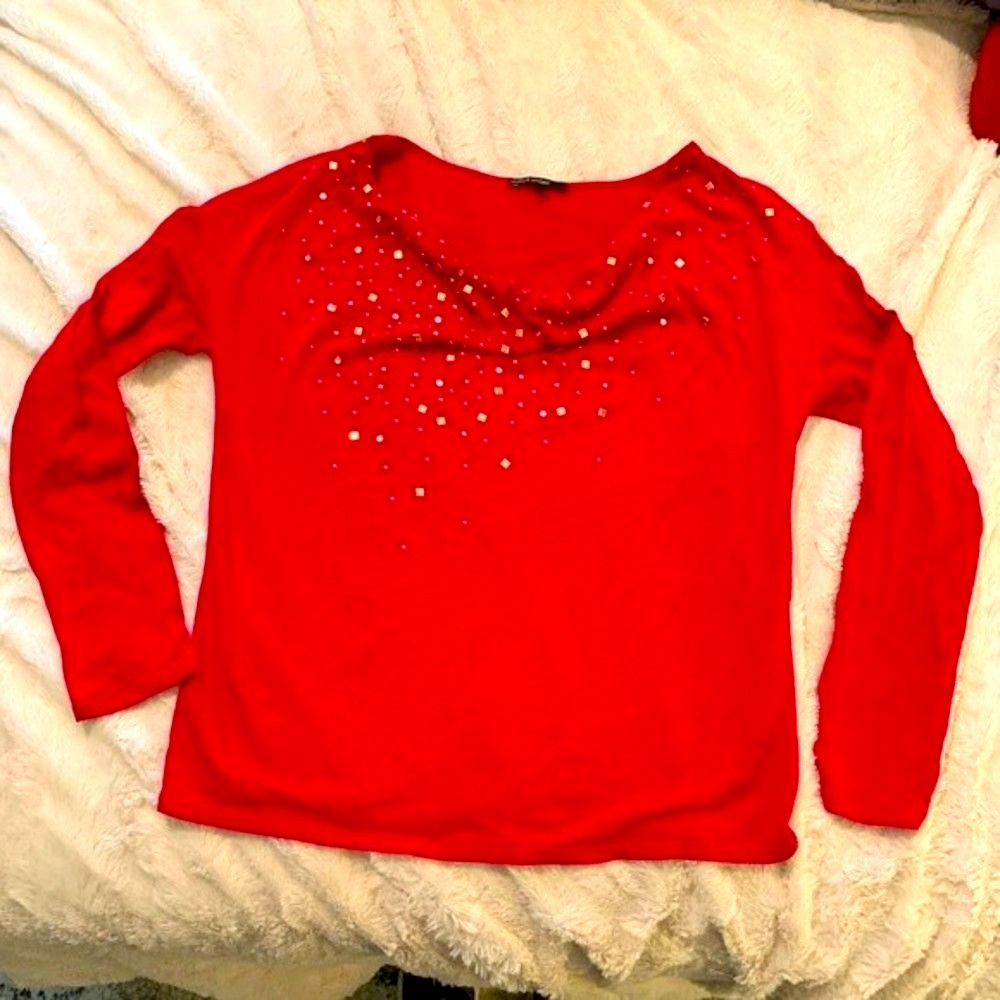🍁3/$20 CHAUS Sport Womens Size Small Red blouse studs‎ S AOF-B